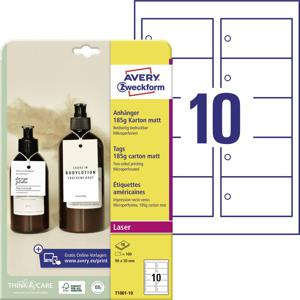 Avery-Zweckform T1001-10 Labels 90 x 50 mm Karton Wit 100 stuk(s) Niet hechtend Laser (kleur), Laser (zwart/wit)