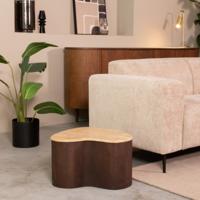 LABEL51 Organische Salontafel 'Davi' Travertin en hout, 50 x 35cm