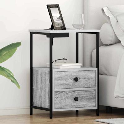 Nachtkastje met Oplaadstation 2 pcs Grijs sonoma Bewerkt hout