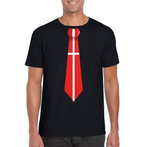 Zwart t-shirt met Denemarken vlag stropdas heren