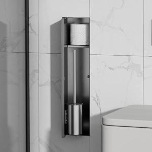 Toiletborstelset SaniClear Hide | Inbouw | Met rolhouder | Betegelbaar | RVS