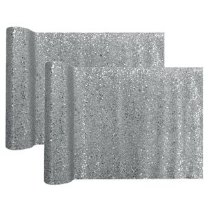 Kerst thema tafelloper op rol - 2x - zilver glitter - 28 x 300 cm - polyester