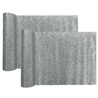 Kerst thema tafelloper op rol - 2x - zilver glitter - 28 x 300 cm - polyester - thumbnail