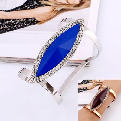 Metalen Bangles vrouwen trendy hars mozaïek kristal armband gladde brede opening verstelbare Bangle (zilver blauw)