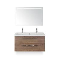 Seville Badmeubelset 100 cm - Tabacco - Wastafel Djazz 2 kraangaten - met Sence Spiegel