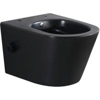 Wandcloset Wiesbaden Vesta | 52 cm | Rimless | Bidet functie-warm en koud water | Excl.Toiletzitting | Keramiek | Mat zwart