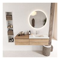 Mondiaz Bukla 140cm badmeubel met module 60 kleur washed oak met 2 lades wastafel rechts 1 kraangat kleur talc
