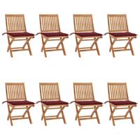 Tuinstoelen 8 st inklapbaar met kussens massief teakhout