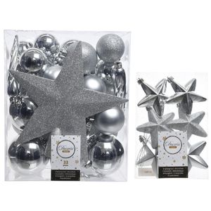 Kerstversiering kunststof kerstballen met piek zilver 5-6-8 cm pakket van 39x stuks