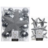 Kerstversiering kunststof kerstballen met piek zilver 5-6-8 cm pakket van 39x stuks