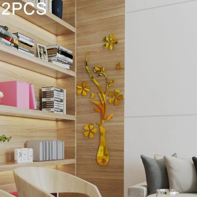 2 PC's creatieve 3D vaas stijl Mirror DIY muur Sticker Set maat: 40*60cm(Gold)