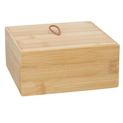 Houten opbergkistje met deksel - 15 x 15 x 7 cm - Sieraden/spulletjes/sleutels - bamboe