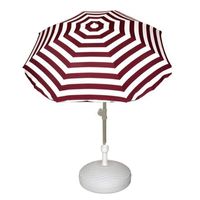 Voordelige set rood/wit gestreepte parasol en parasolvoet wit   -