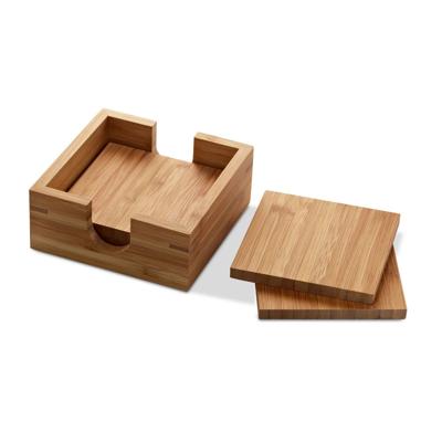 Bellatio Design Glazen onderzetters - 4x - bamboe - met houder - 10 x 10 cm Bellatio Design Glazen onderzetters - 4x - bamboe - met houder - 10 x 10 cm