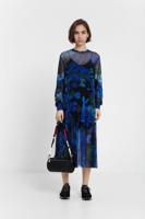 Midi-jurk van gaasstof met gebloemde camouflage - BLUE - L