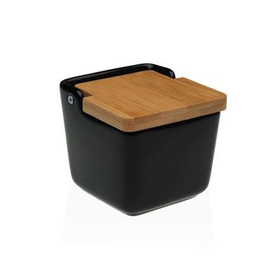Zoutvaatje met deksel Versa Zwart Keramisch 8,8 x 8,5 x 8,8 cm