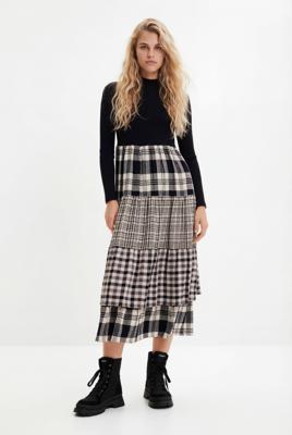 Midi-jurk met geruite rok - BLACK - L