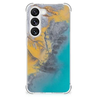 Samsung Galaxy S23 Anti-Shock Hoesje Marble Blue Gold Samsung Galaxy S23 Anti-Shock Hoesje Marble Blue Gold
