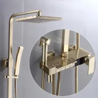 Thermostatische Doucheset - Geborsteld Goud | Messing & ABS | Verstelbare Hoogte | 20 Inch Vierkante Douchekop