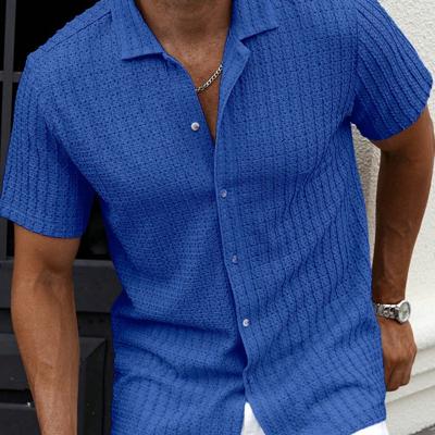Bon&Bon Men's Brown Short Sleeve Casual Shirt | Lapel Collar Top Blue / S Bon&Bon Men's Brown Short Sleeve Casual Shirt | Lapel Collar Top Blue / S
