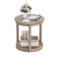 Ronde Salontafel Woonkamertafel met 2 Niveaus Sofa-tafel Rubberwood Salontafel Bijzettafel in Landhuisgrijs