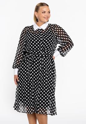 Yoek Jurk flare DOTS | Zwart | Maat 58/60