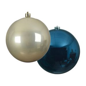 Grote decoratie kerstballen - 2x st - 14 cm - champagne en donkerblauw - kunststof