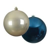 Grote decoratie kerstballen - 2x st - 14 cm - champagne en donkerblauw - kunststof - thumbnail