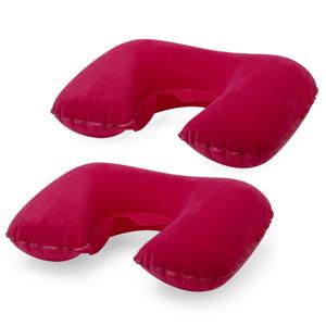 Nekkussen - 2x - Opblaasbaar - Rood - 43 x 26,5 cm - Auto, Trein of Vliegtuig - Reiskussen