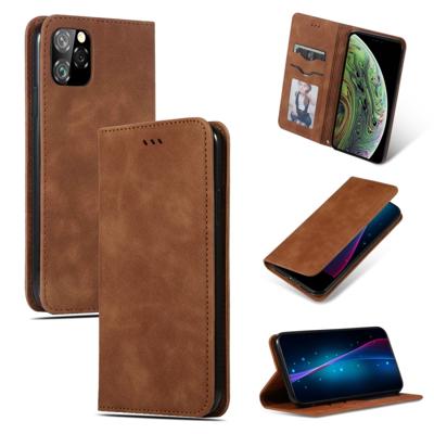 Retro huid voelen Business magnetische horizontale Flip lederen case voor iPhone XI Max 2019 (bruin)