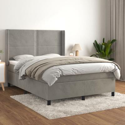 Boxspring met matras fluweel lichtgrijs 140x190 cm