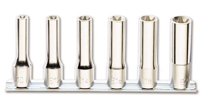 Beta 6-delige set dopsleutels voor Torx® schroeven, lange uitvoering (art. 920FTX/L) op support 920FTX-LSB6 - 009200409
