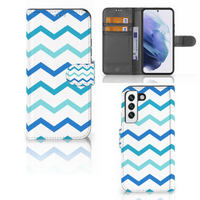 Samsung Galaxy S22 Telefoon Hoesje Zigzag Blauw - thumbnail