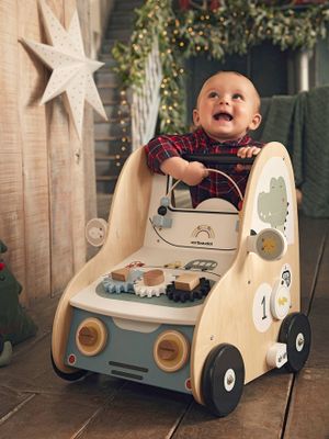Loopwagen met autoremmen, gemaakt van FSC®-hout meerkleurig
