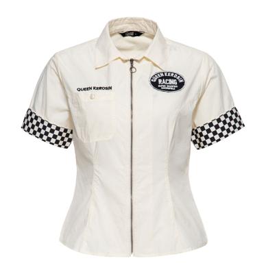 Queen Kerosin Racing Blouse Checkered White & Black -M