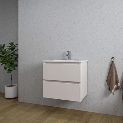 Saniclass Chaci Badkamermeubelset - 60x46x55cm - keramische wastafel wit - 1 ovale wasbak - 1 kraangat - 2 lades - mat cotton (beige) SW1212761/SW718716