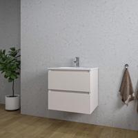 Saniclass Chaci Badkamermeubelset - 60x46x55cm - keramische wastafel wit - 1 ovale wasbak - 1 kraangat - 2 lades - mat cotton (beige) SW1212761/SW718716