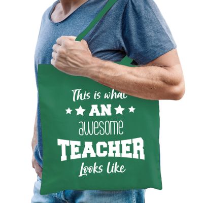 Cadeau tas voor meester - katoen - 42 x 38 cm - groen - This is what an awesome teacher looks like Cadeau tas voor meester - katoen - 42 x 38 cm - groen - This is what an awesome teacher looks like