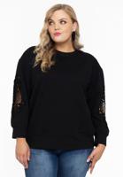 Yoek Sweatshirt met kanten mouwen | Zwart | Maat 54/56