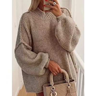 Dames Trui Strakke ronde hals Geribd breien Polyester Gebreid Herfst Winter Normaal Buiten Dagelijks Uitgaan Stijlvol Casual Zacht Lange mouw Effen Kleur Zwart Leger Groen Rood S M L miniinthebox