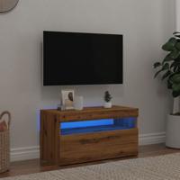 Tv-meubel met LED 75x35x40 cm bewerkt hout artisanaal eiken