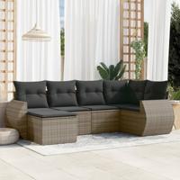 6-delige Loungeset met kussens poly rattan grijs