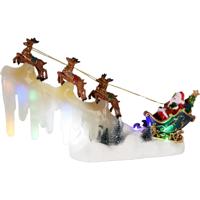 Kerstdorp figuur/kerstbeeldje - kerstman in slee - met verlichting - 33 x 8,5 x 21 cm Kerstdorp figuur/kerstbeeldje - kerstman in slee - met verlichting - 33 x 8,5 x 21 cm