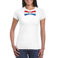 Wit t-shirt met Nederland vlag strikje dames - thumbnail