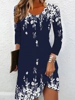 Crew Neck Casual Jersey Floral Dress - thumbnail