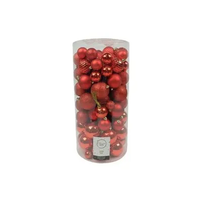 Decoris Kerstbal kunststof d6cm ass 100st rood