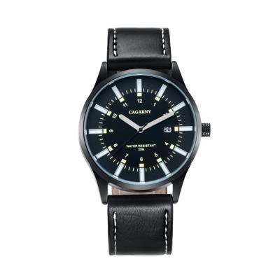 CAGARNY 6866 Fashion Dual Quartz beweging polshorloge met lederen Band (geel nummer)