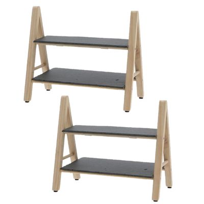 Set van 2x stuks dubbele Leisteen/bamboe serveerplank voor voedsel en hapjes 32 x 17 x 26 cm
