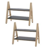 Set van 2x stuks dubbele Leisteen/bamboe serveerplank voor voedsel en hapjes 32 x 17 x 26 cm