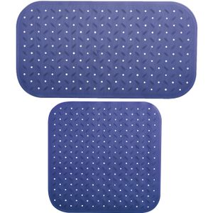 MSV Douche/bad anti-slip matten set badkamer - rubber - 2x stuks - donkerblauw - 2 formaten